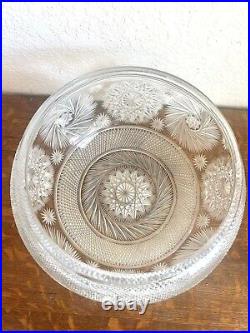 Vintage Large Heavy Brilliant Cut Glass Signed Punch Bowl