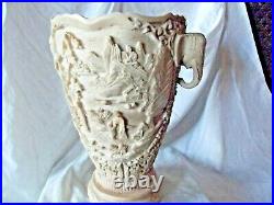 Vintage Large & Heavy Carved White Resin Chinese Vase with Elephant Handles
