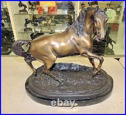 Vintage Large Stallion Bronze Statue Sculpture Marble Base By P. J. Mene Signed