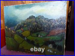 Vintage Large old Oil painting Constantine Sterio Deniolen Welsh Art Snowdonia