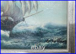 Vintage Oil Antique Dutch painting Sailboat Signed