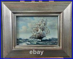 Vintage Oil Antique Dutch painting Sailboat Signed