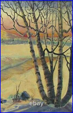 Vintage Oil Painting Colorful Winter Scene Signed Herb Tulk Wood Frame 24x20