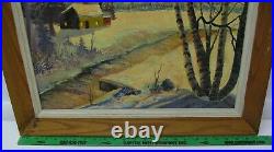 Vintage Oil Painting Colorful Winter Scene Signed Herb Tulk Wood Frame 24x20
