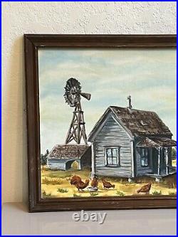 Vintage Original MCM Framed Signed Farm Scene Art Painting