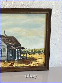 Vintage Original MCM Framed Signed Farm Scene Art Painting
