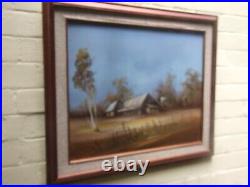 Vintage Original Oil Painting'' Country Farmhouse'' Large Framed Signed ART