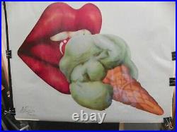Vintage Poster Cream #654 30x40 Glossy Lips and Ice Cream Cone. Signed 1970