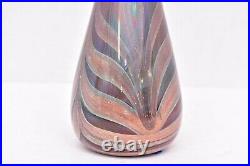 Vintage Pulled Feather Iridescent LUSTER Studio Art glass Vase SIGNED LARGE 11
