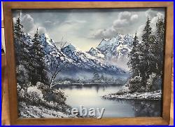 Vintage SIGNED JFM Winter Mountain Winterscape Oil Painting GORGEOUS LARGE