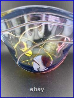 Vintage Signed Adam Jablonski Hand Blown Art Glass Poland Crystal Large Bowl