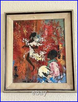Vintage Signed Oil On Canvas Painting Signed Vargas African Art Dancing Woman