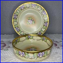Vintage Signed Pickard Large Decorative Bowl Set With Decorative Large Plate