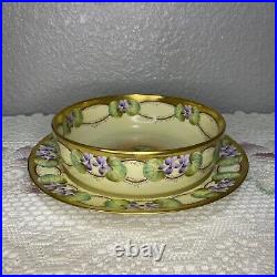 Vintage Signed Pickard Large Decorative Bowl Set With Decorative Large Plate