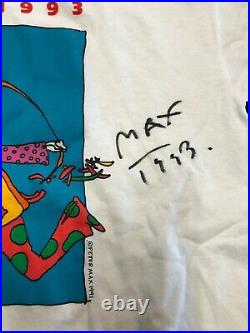 Vintage T Shirt Peter Max Retrospektive 1993 NOS Size L White Wild Oats Signed
