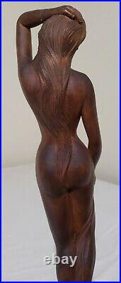 Vintage Wood Carved Bali Nude Woman Statue Art Sculpture 16.5 Tall MCM Signed