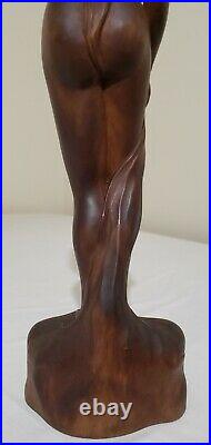 Vintage Wood Carved Bali Nude Woman Statue Art Sculpture 16.5 Tall MCM Signed