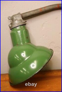 Vintage green Porcelain shade industrial light barn sign gas station bracket arm