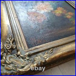 Vtg Floral Oil Painting Ornate Gilded Frame Signed Germany Large 14 X 16 Inch