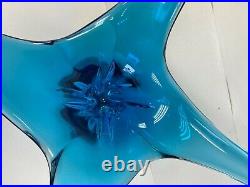 Vtg Unsigned Chalet Extra Large 4 Point Blue Art Glass Centerpiece 30 inches