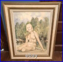 Wagelius Signed Antique Nude Lady Portrait Artist Oil Board Painting Frame Vtg