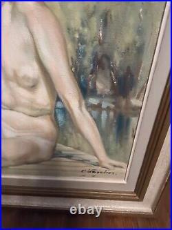 Wagelius Signed Antique Nude Lady Portrait Artist Oil Board Painting Frame Vtg