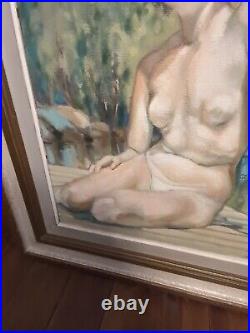 Wagelius Signed Antique Nude Lady Portrait Artist Oil Board Painting Frame Vtg