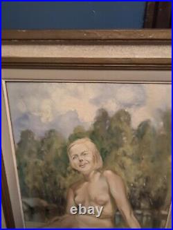 Wagelius Signed Antique Nude Lady Portrait Artist Oil Board Painting Frame Vtg