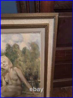 Wagelius Signed Antique Nude Lady Portrait Artist Oil Board Painting Frame Vtg