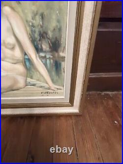 Wagelius Signed Antique Nude Lady Portrait Artist Oil Board Painting Frame Vtg