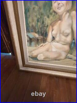 Wagelius Signed Antique Nude Lady Portrait Artist Oil Board Painting Frame Vtg