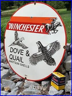 Winchester Large, Heavy Porcelain Advertising Sign (dated 1971) 30 Inch, Nice