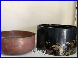 Y3387 HIBACHI Makie large charcoal brazier signed Japanese antique tea ceremony