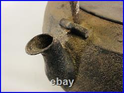 Y5356 TETSUBIN Large iron kettle rabbit moon signed tea pot teapot Japan antique